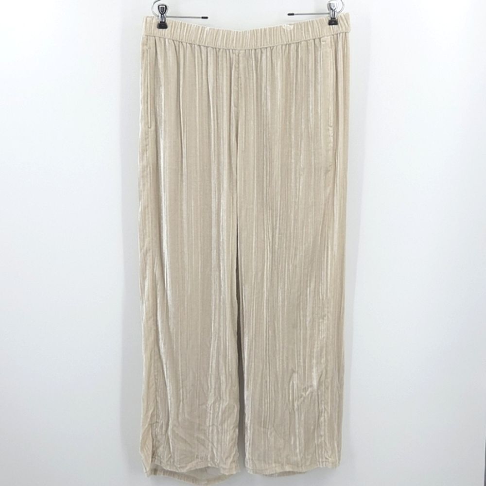 Eileen Fisher Wide Leg Pants Womens Size Petite Large Beige Velvet Lagenlook